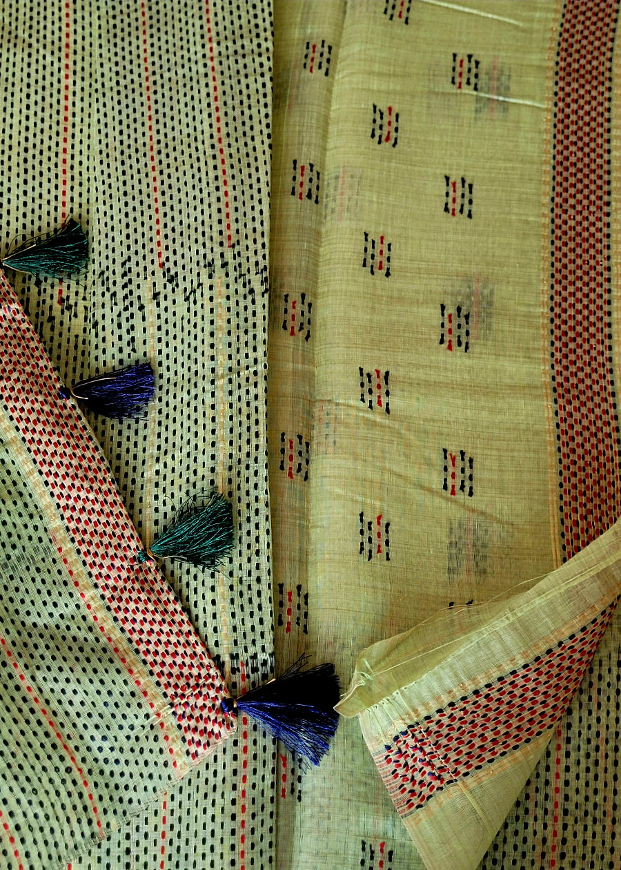 Pista Green Semi Chanderi Saree- Casual