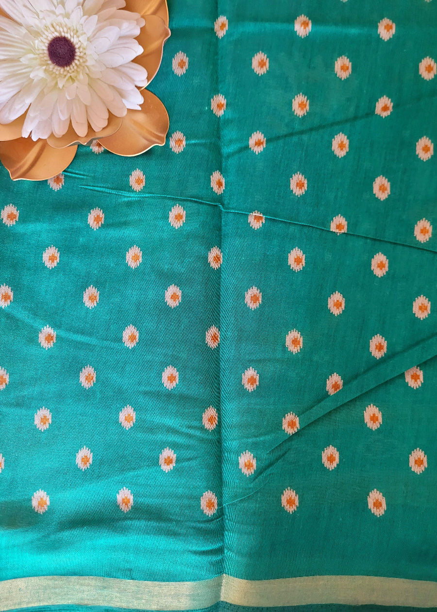 Dark Blue And Rama Green Soft Cotton Viscose Saree-Casual