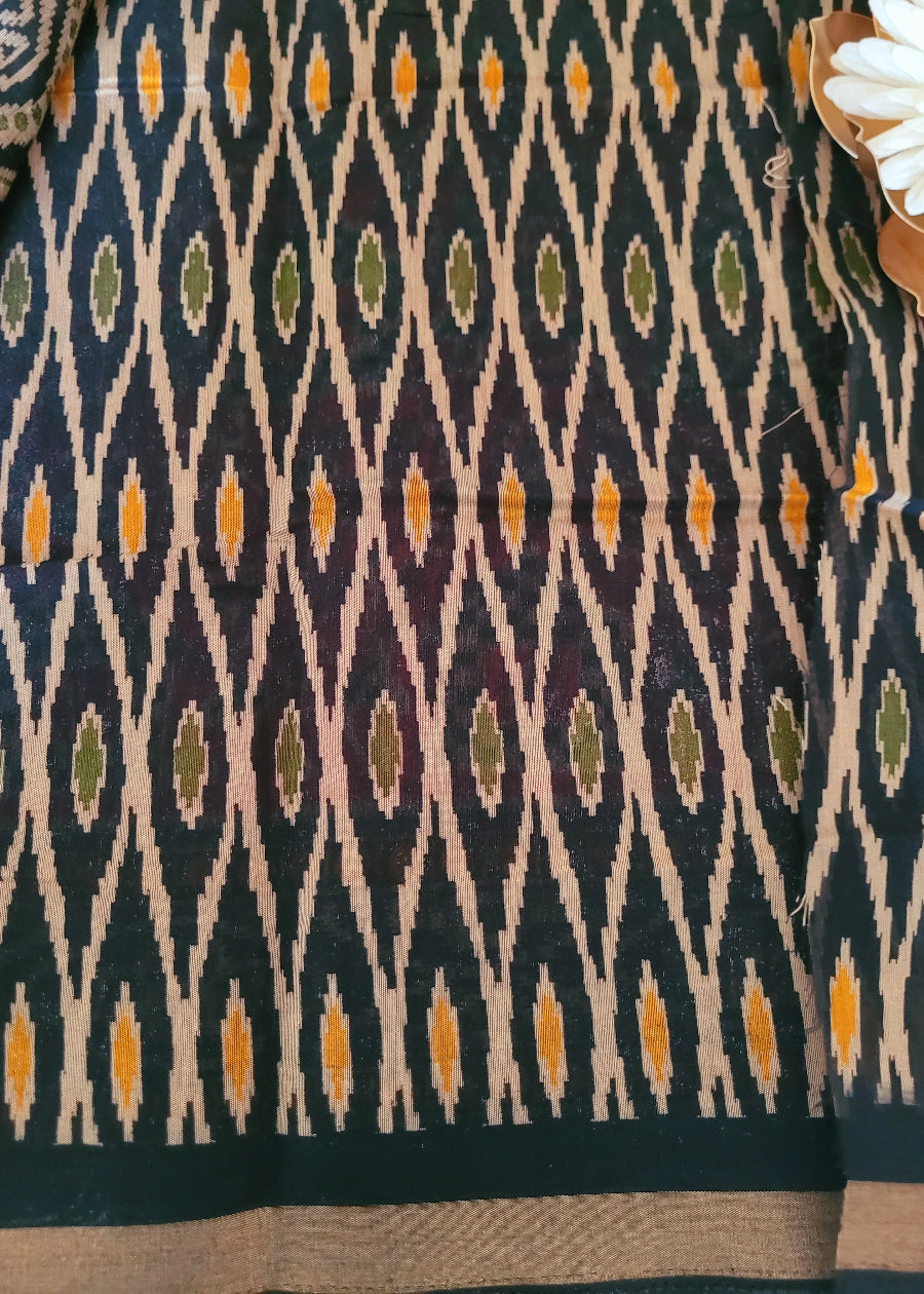 Red And Black Soft Viscose Cotton Saree- Casual