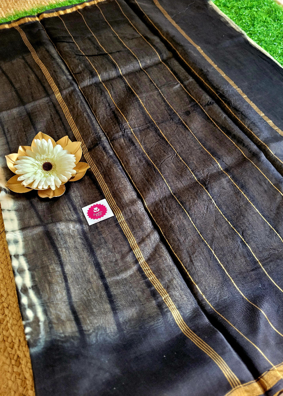 Shibori Design Black And White Chanderi Silk Cotton Saree- Rajasthan