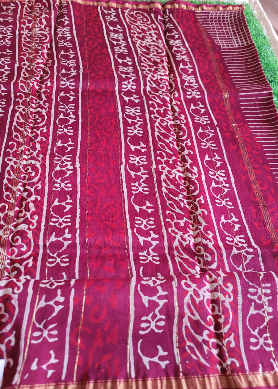Maroon Chanderi Silk Cotton Saree- Rajasthan