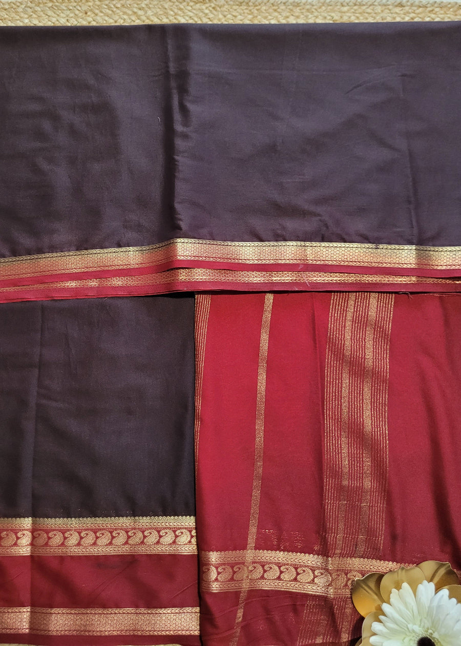 Semi Silk Saree-Coffee & Maroon - Karnataka