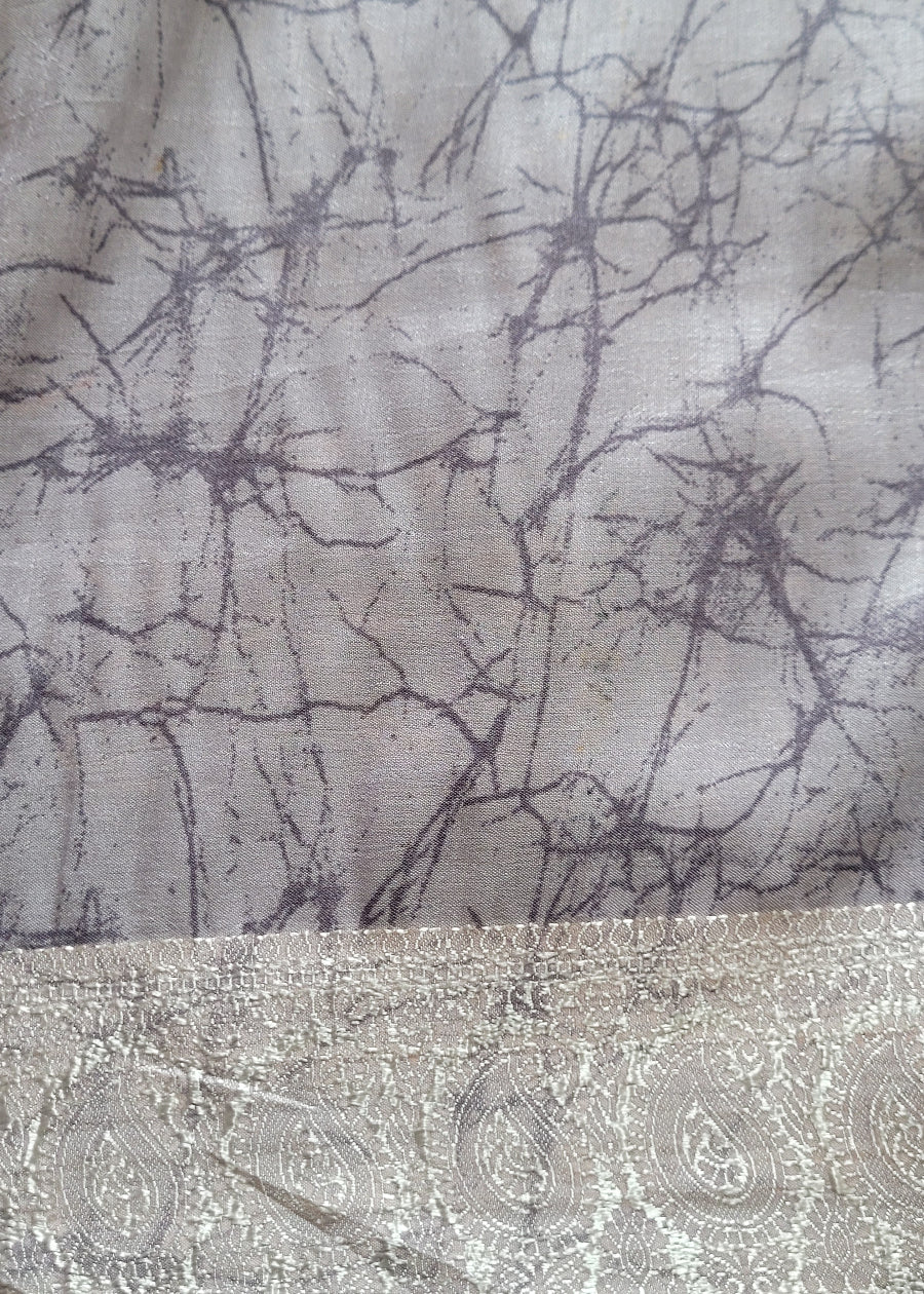 Grey Colour Floral Semi Dola Saree- Casual