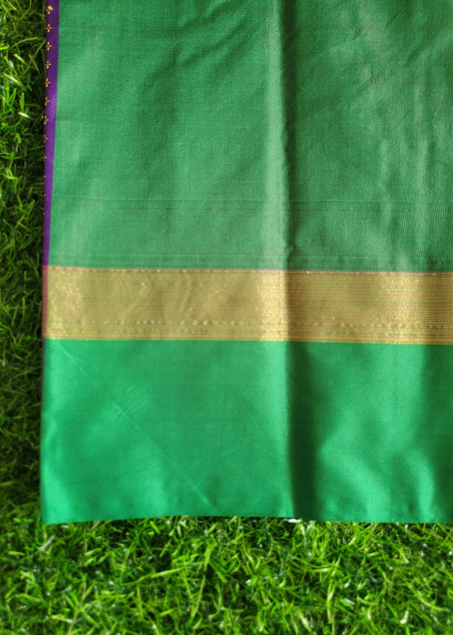 Dark Purple And Green Semi Arani Silk Saree- TN