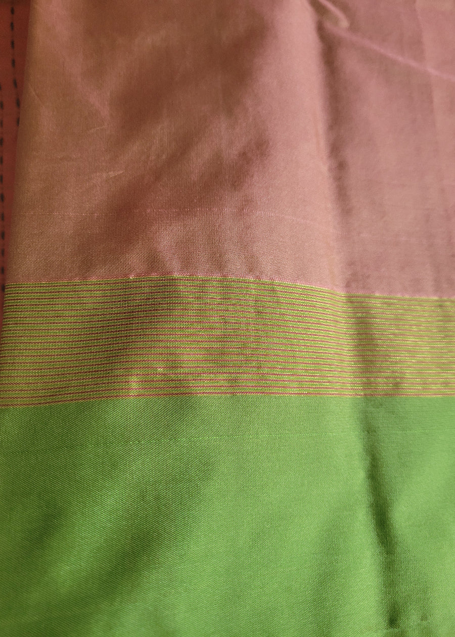 Peach And Green Semi Arani Silk Saree- TN