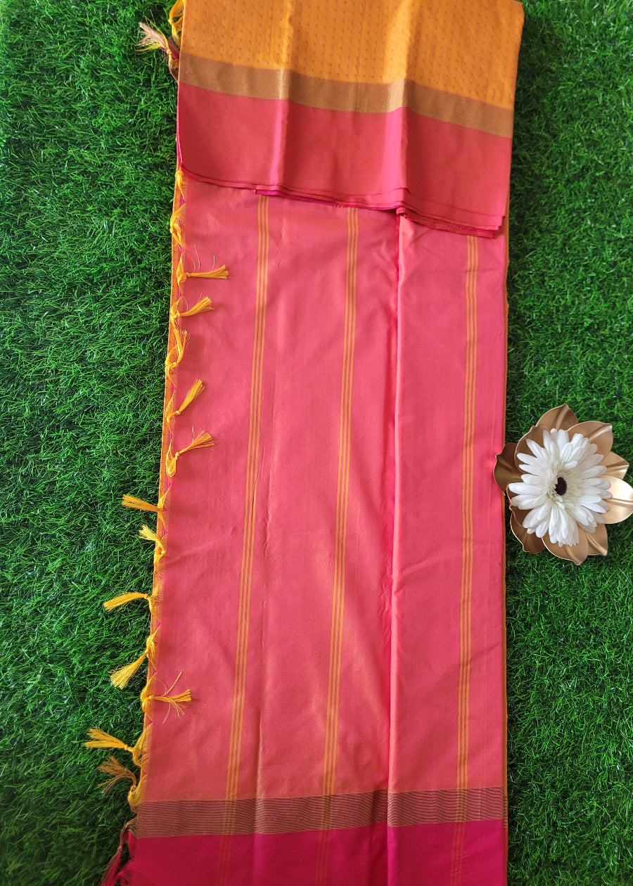 Mango Colour And Peach Semi Arani Silk Saree- TN