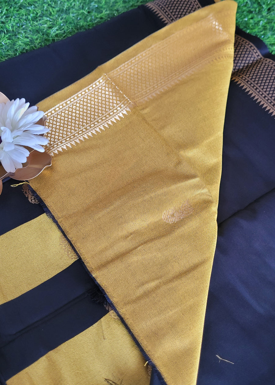 Black and Yellow Semi Silk Saree- Casual