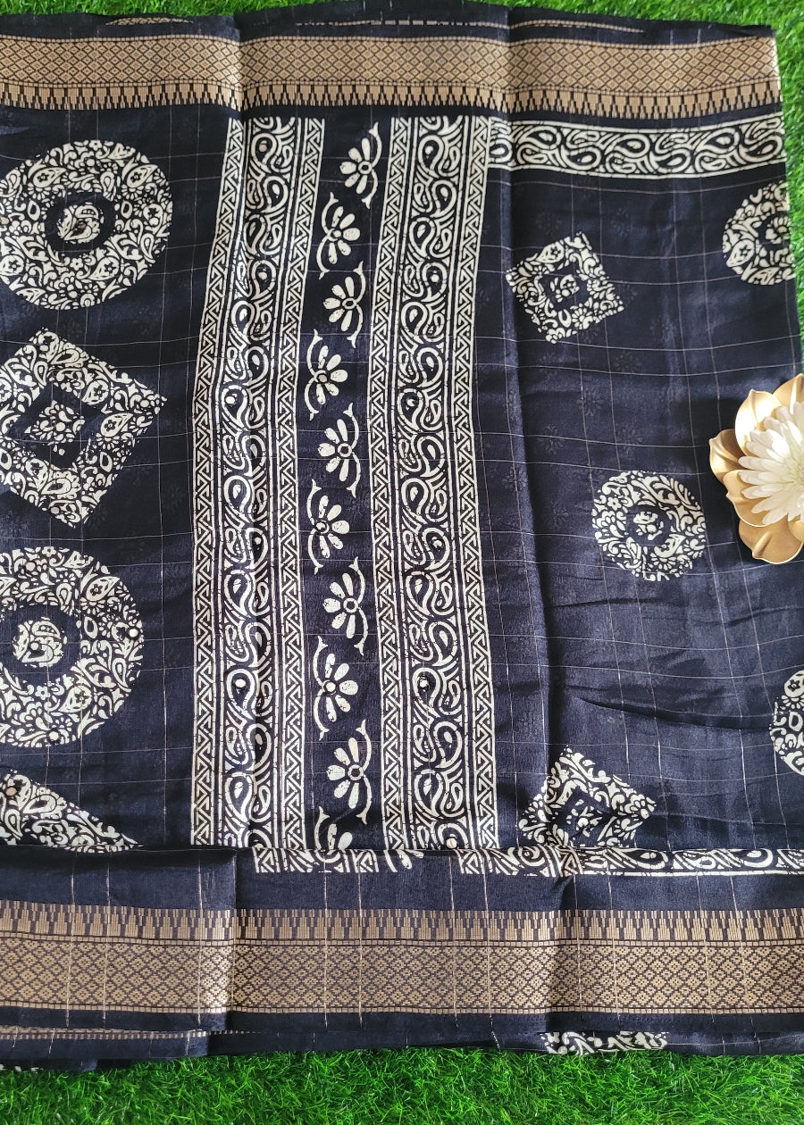 Black and White Semi Dola Saree- Casual