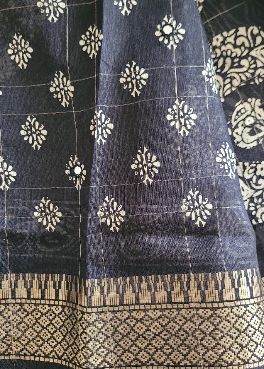 Black and White Semi Dola Saree- Casual