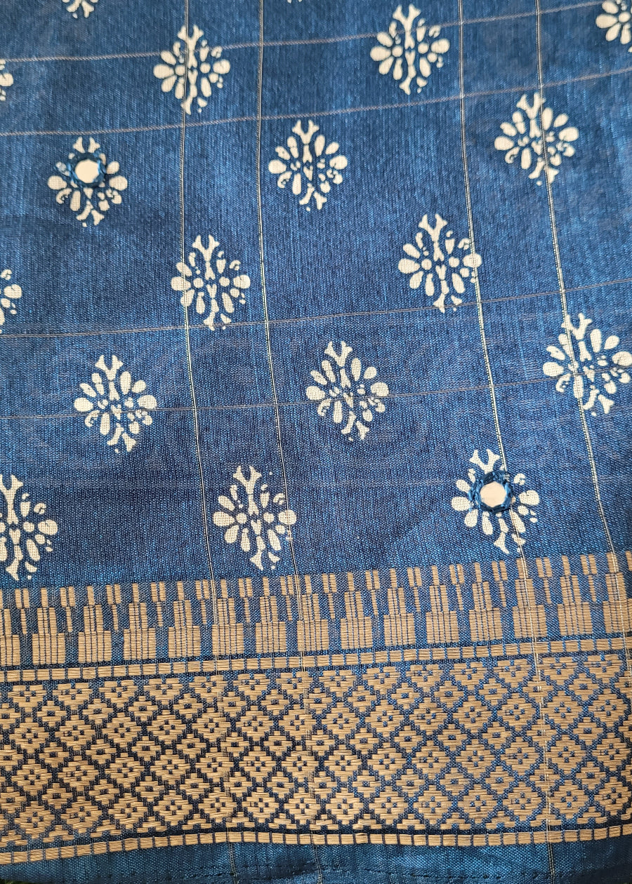 Indigo Colour Semi Dola Silk Saree- Casual