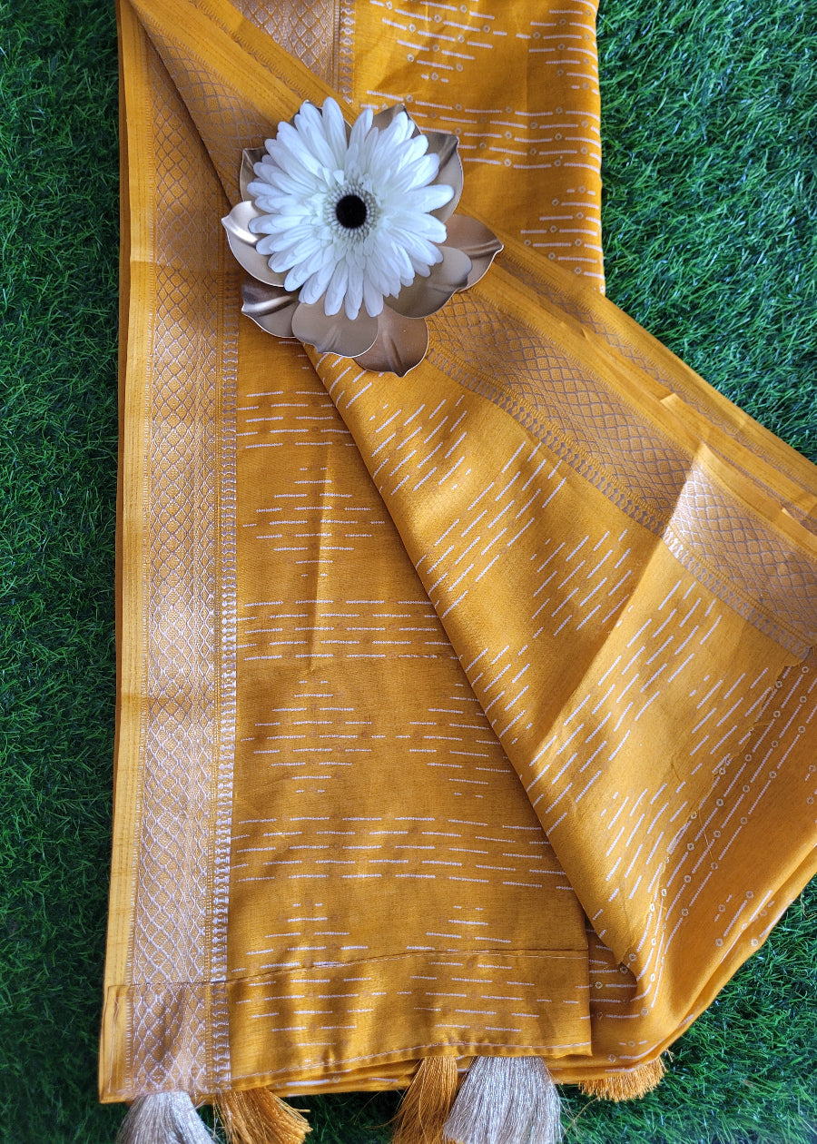 Sequins Work On Turmeric Yellow Semi Silk Saree- Casual