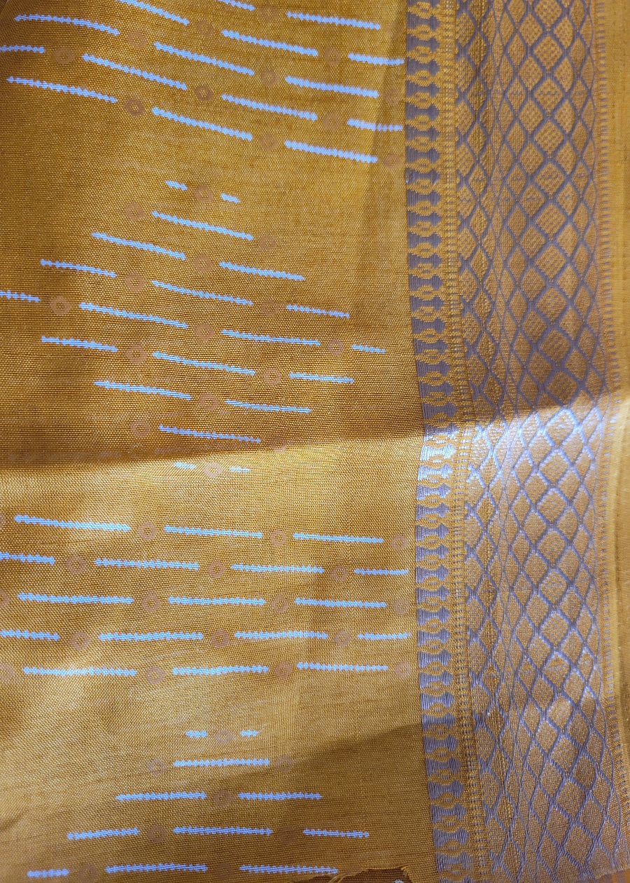 Sequins Work On Turmeric Yellow Semi Silk Saree- Casual