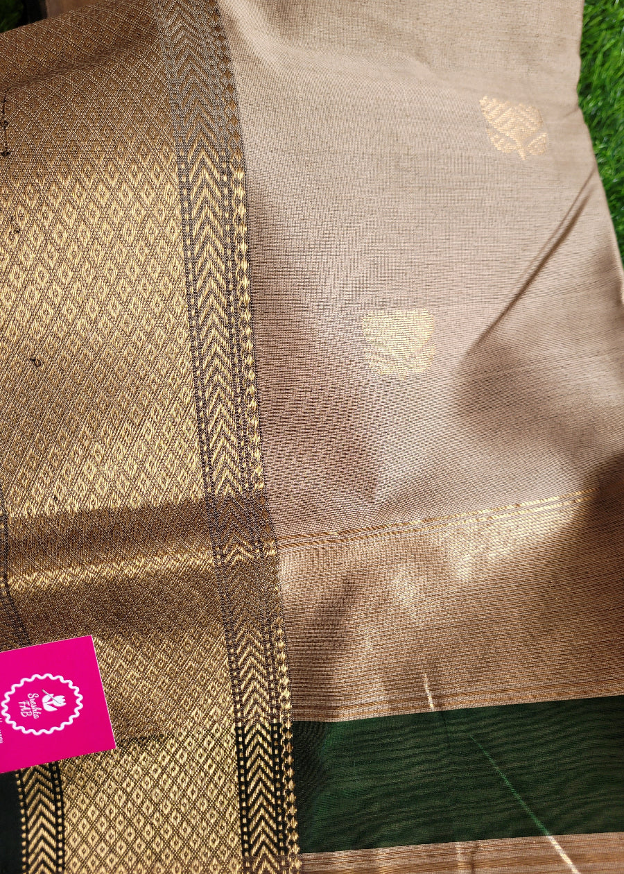 Bottle Green And Beige Pure Maheshwari Silk Cotton Saree- MP