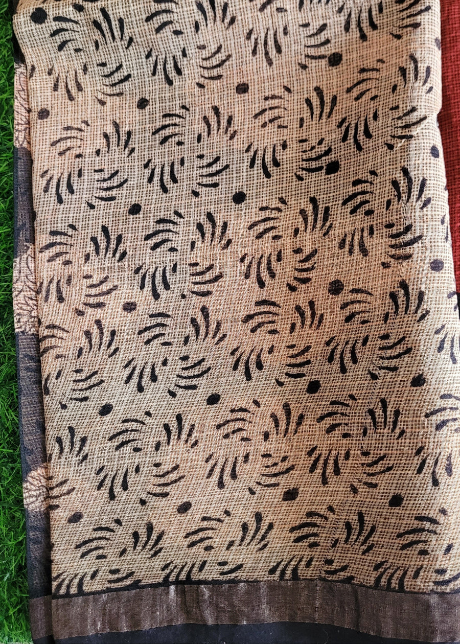 Maroon And Black Kota Cotton Saree- Rajasthan