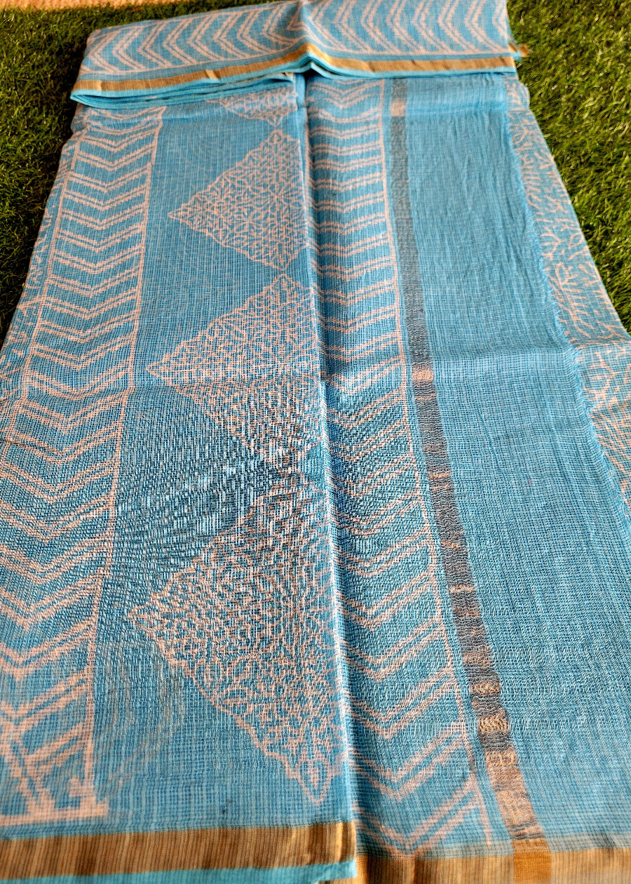Light Blue Kota Cotton Saree- Rajasthan