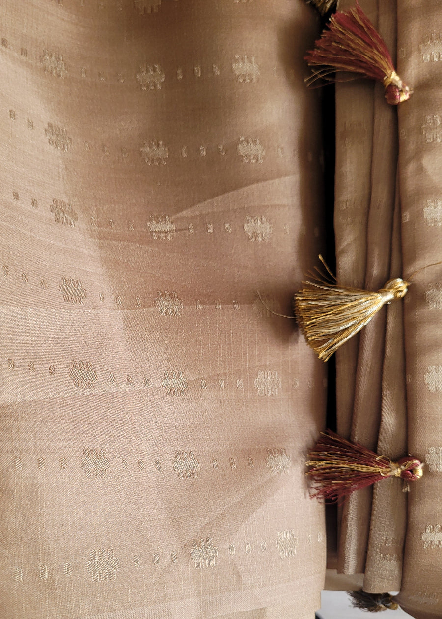 Golden Semi Chiffon Saree With Matching Blouse- Casual