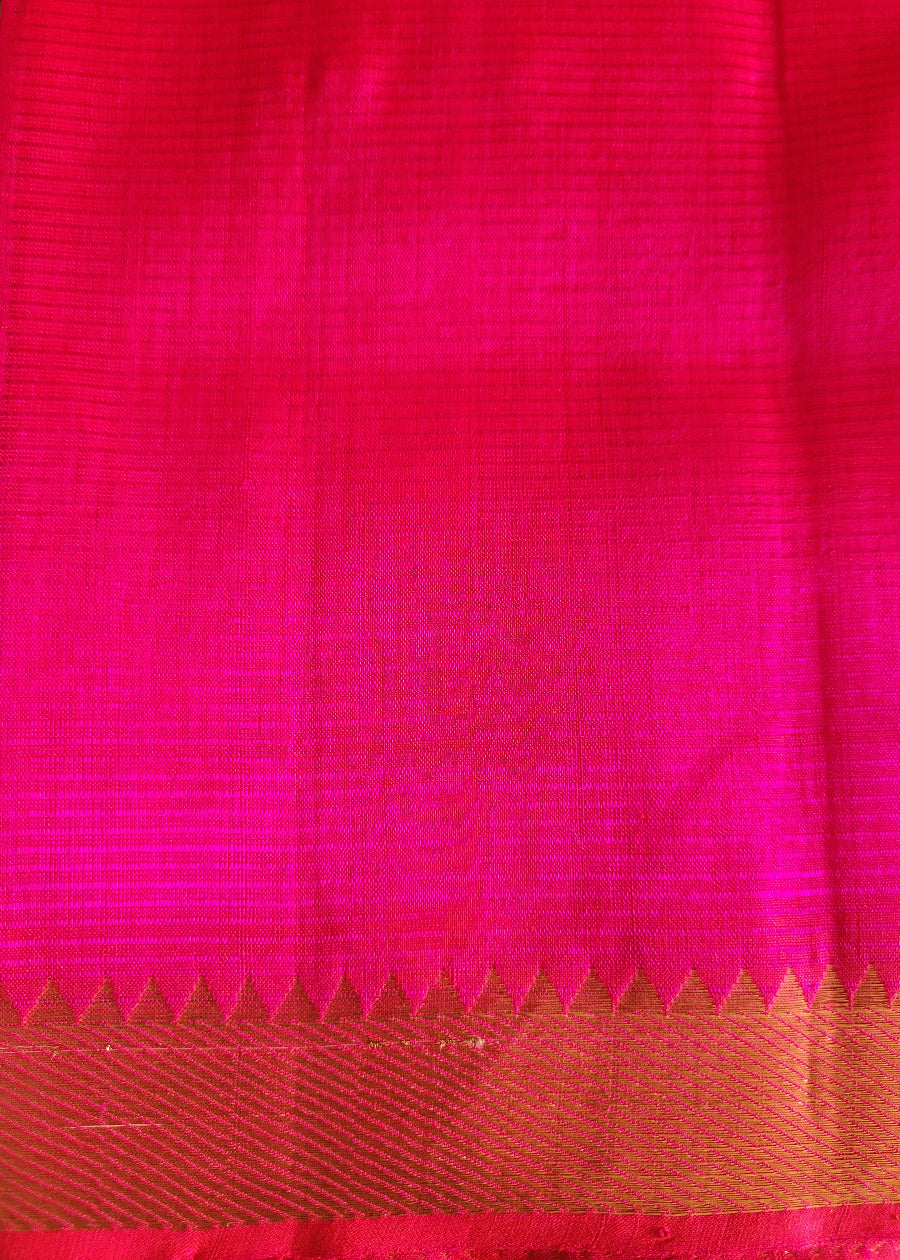 Checks Design Rani Pink Mangalgiri Silk Saree- Andhra