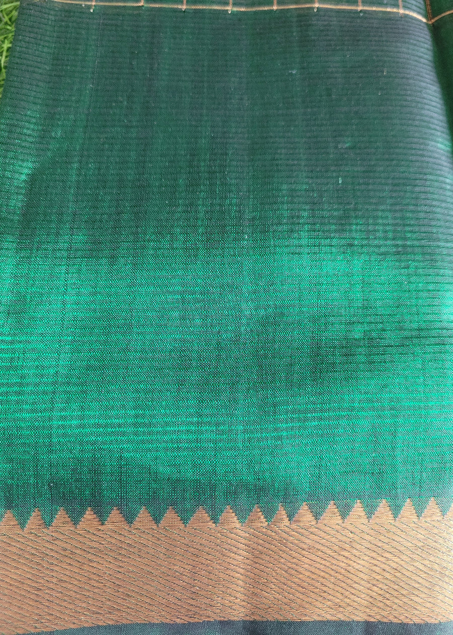Checks Design Bottle Green Mangalgiri Silk Saree - Andhra