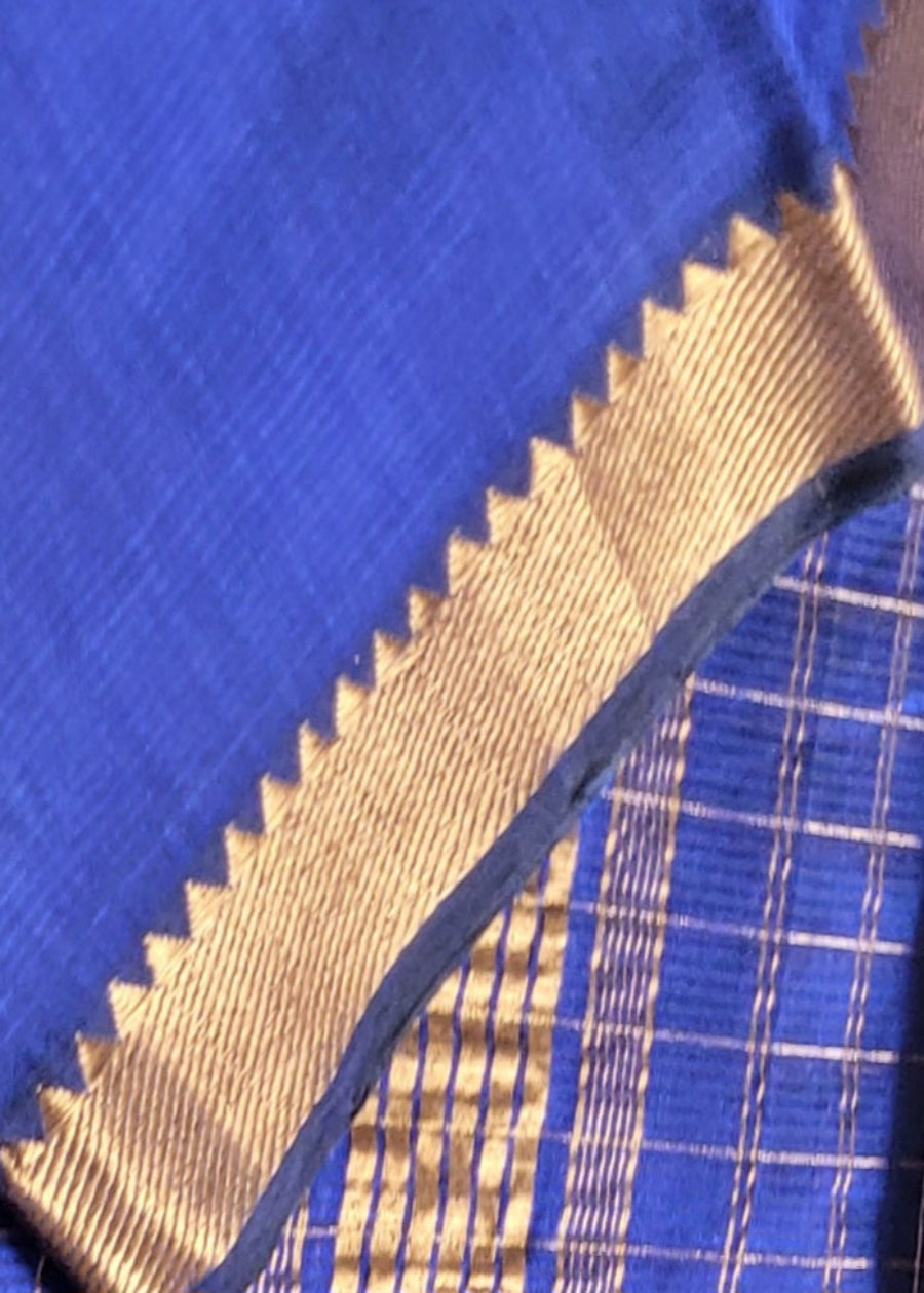 Checks Design Royal Blue Mangalgiri Silk Saree- Andhra