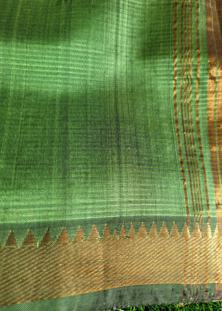 Checks Design Light Green Mangalgiri Silk Saree- Andhra