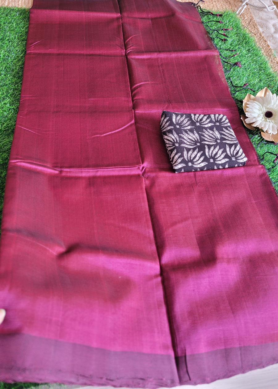 Plain Mangalgiri Silk Saree In Maroon-Andhra