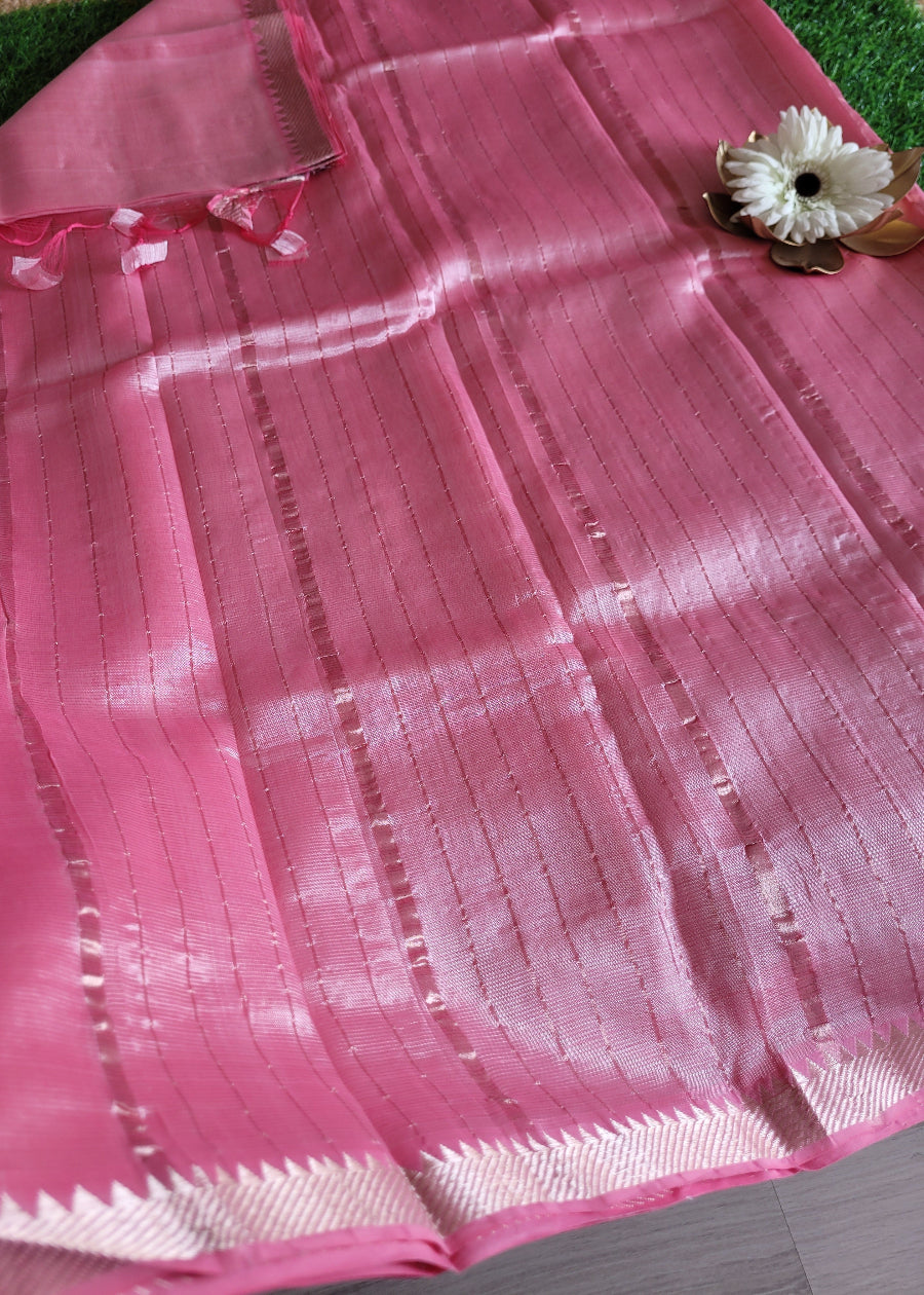 Light Pink Mangalgiri Pure Silk Saree- Andhra
