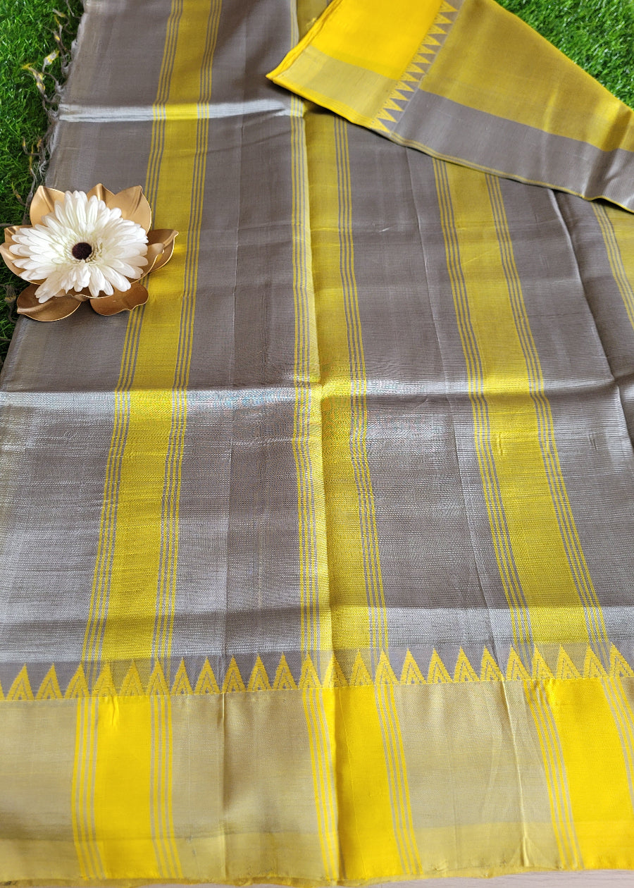 Lemon Green And Yellow Dual Toned Mangalgiri Silk Saree- Andhra