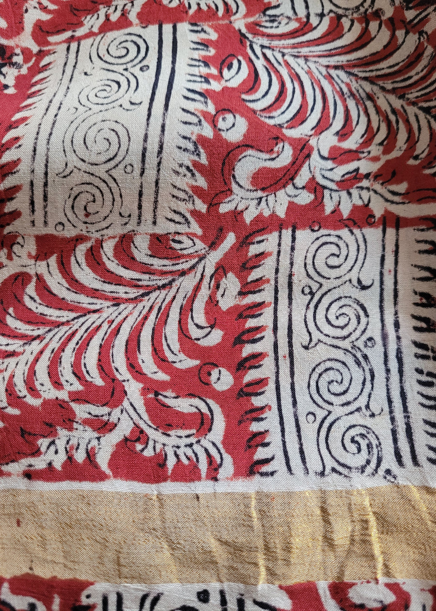 Kalamkari Block Printed Chennuri Silk Saree-Andhra