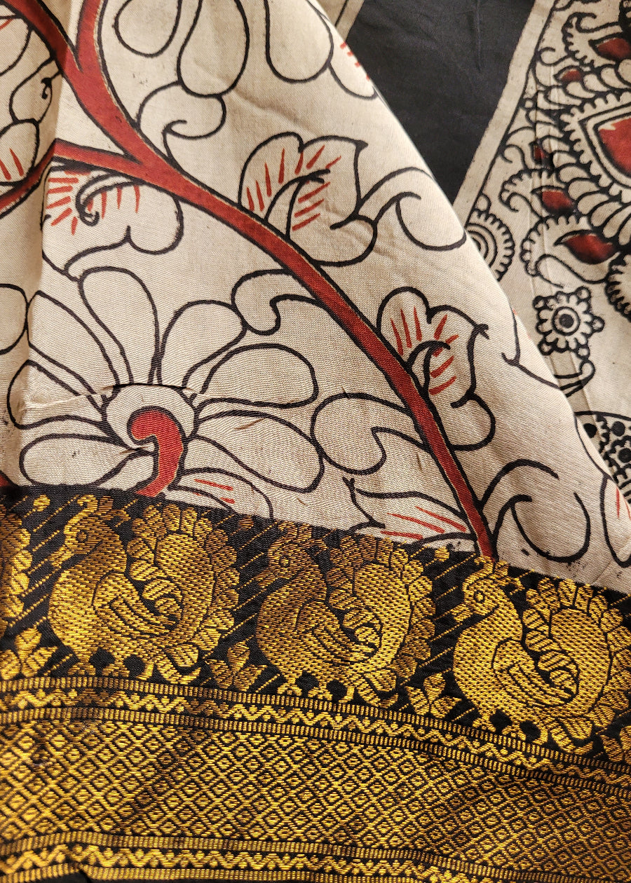 Mangalgiri Silk Cotton In Black and Red- Andhra