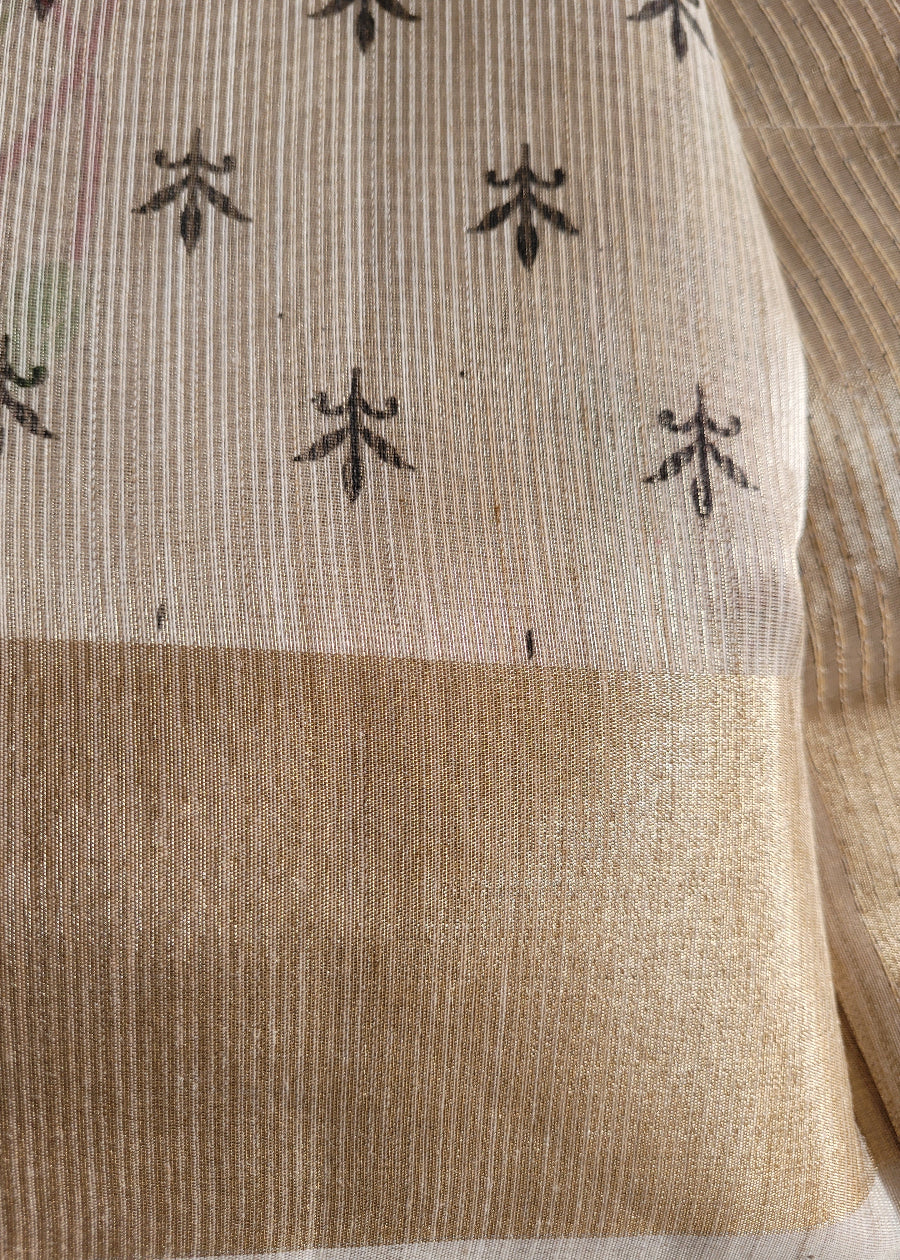 Offwhite And Maroon Cotton Silk Saree- Casual