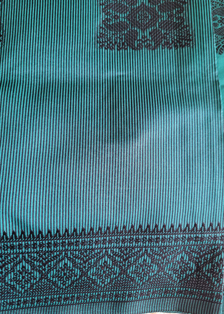 Teal GreenAnd Black Poly Cotton Saree- Casual