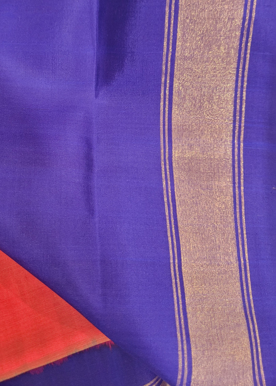 Ikat Pure Silk In Mauve Pink And Royal Blue- Andhra