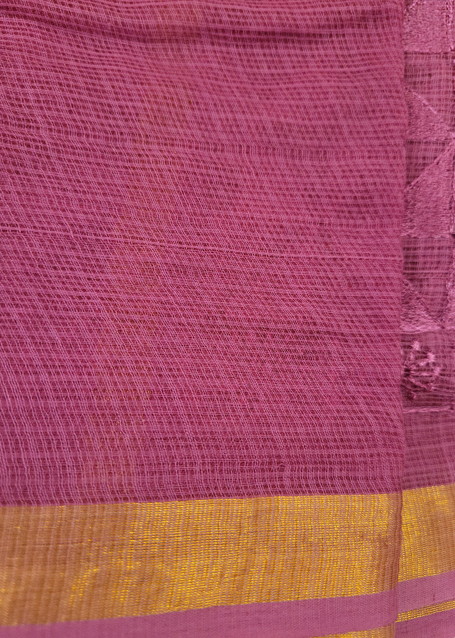 Beige And Majenta Kota Cotton Saree- Rajasthan