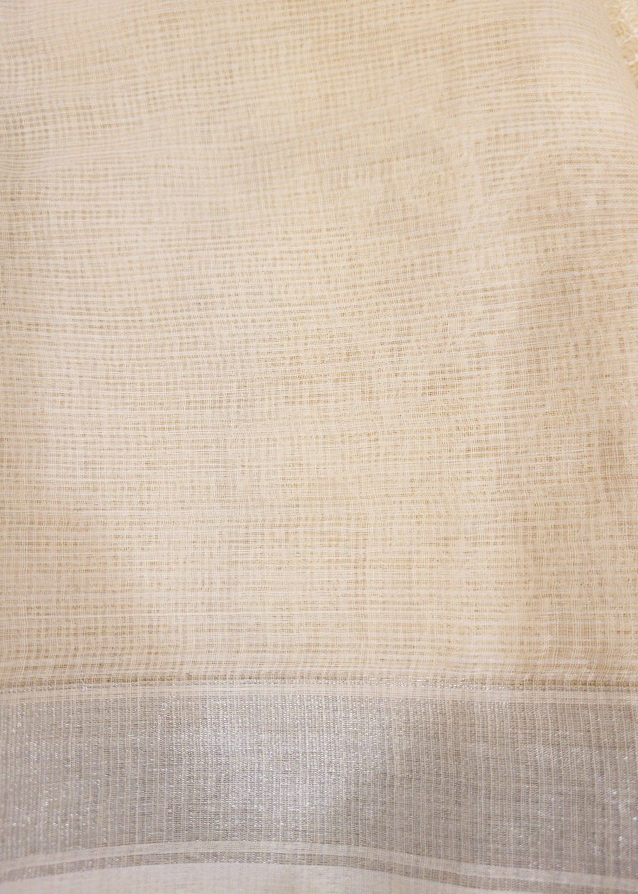 Beige Kota Cotton Saree With Embroidery- Rajasthan