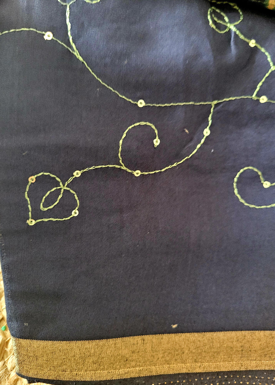 Mangalgiri Semi Silk Saree With Sequins Work In Green And Blue- Andhra