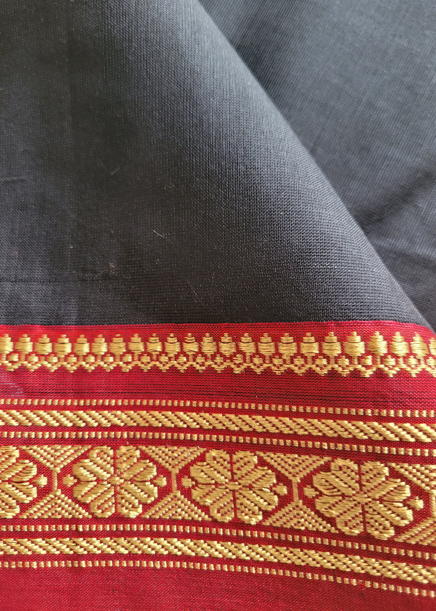 Black And Red Ilkal Silk Cotton Saree- Karnataka