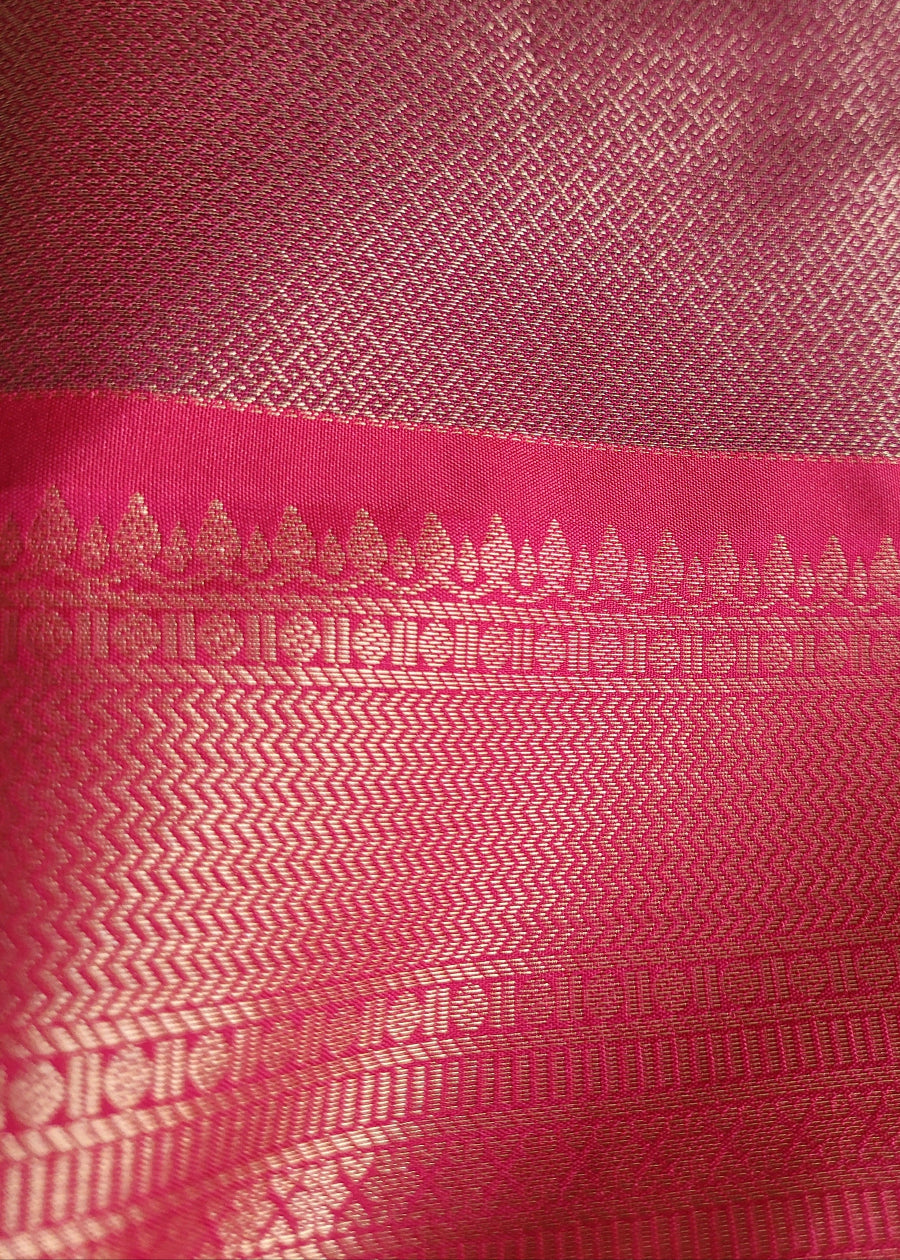 Dark Biscuit Colour And Peach Semi Kanchi Silk Saree-TN