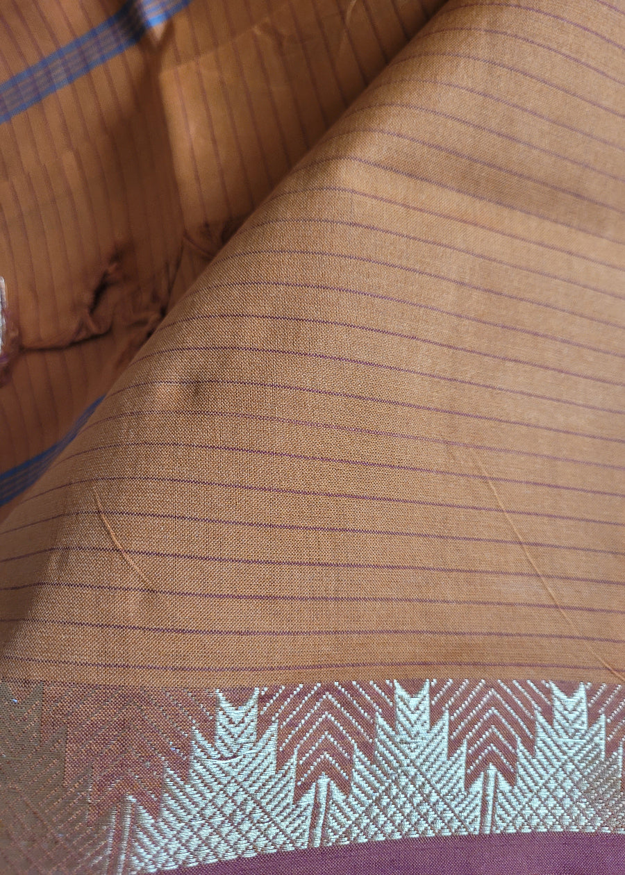 Grey And Mustard Dual Toned Poly Cotton Saree-Casual