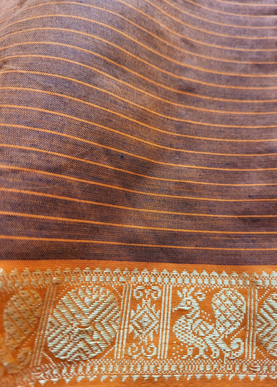 Maroon And Mustard Poly Cotton Saree-Casual