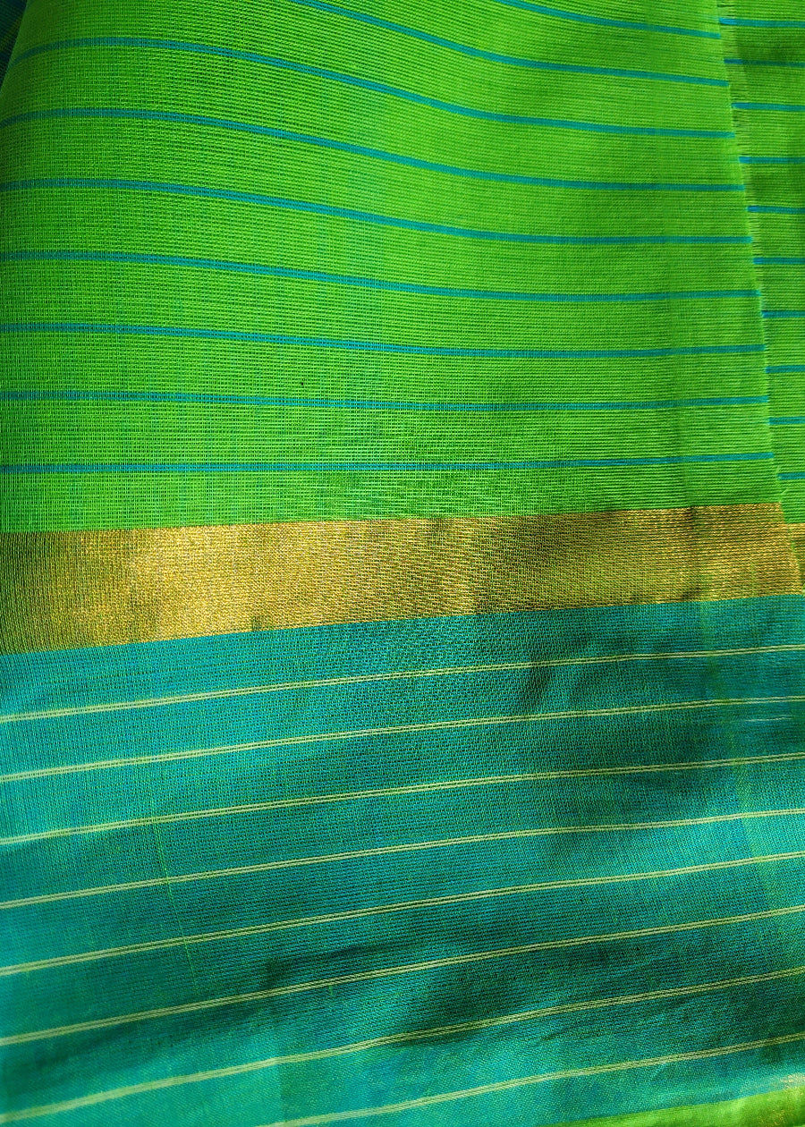 Teal Green And Blue Mangalgiri Cotton Saree- Andhra