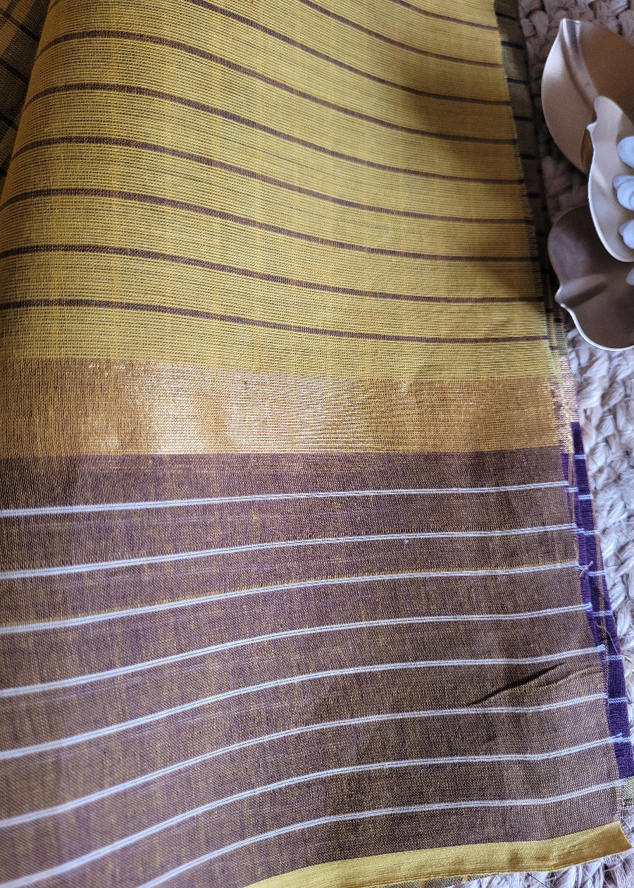 Golden And Coffee Brown Mangalgiri Cotton Saree- Andhra