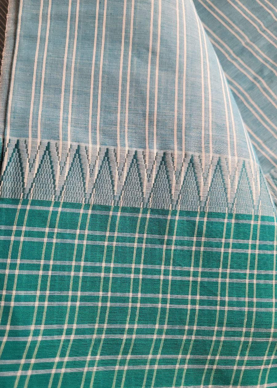 Washed Green and Teal Mangalgiri Cotton Saree- Andhra