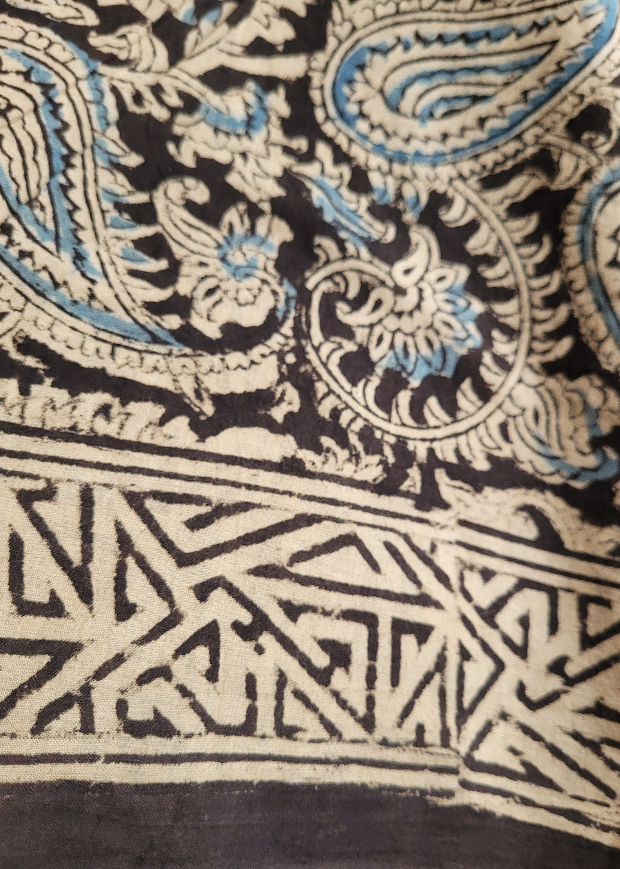 Hand Block Printed Kalamkari Soft Cotton Saree - Andhra