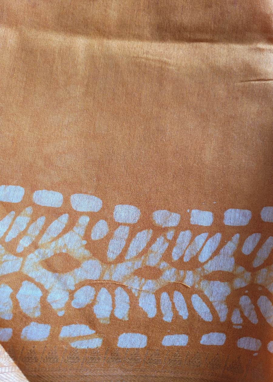 Yellow Jute cotton Saree In Batik Prints-Bengal