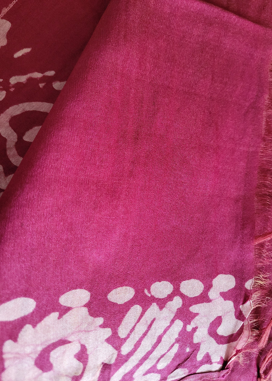 Wine Colour Jute Cotton Saree In Batik Print- Bengal