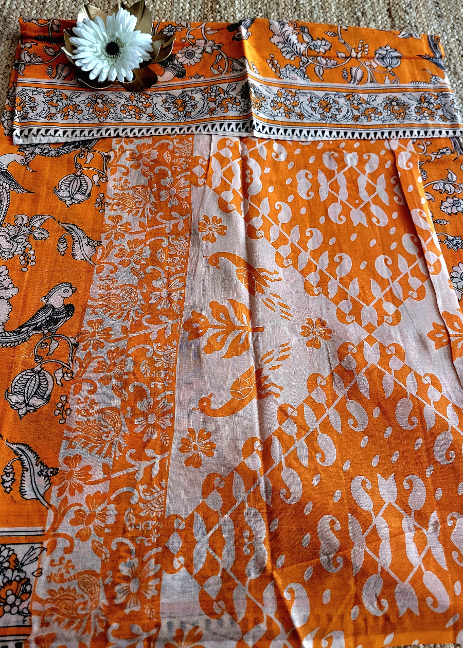 Turmeric Yellow Kalamkari Cotton Saree-Andhra