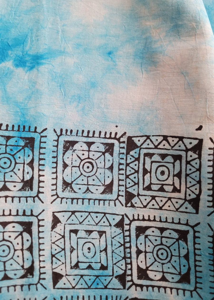 Light Blue Pure Cotton Saree- Jaipur