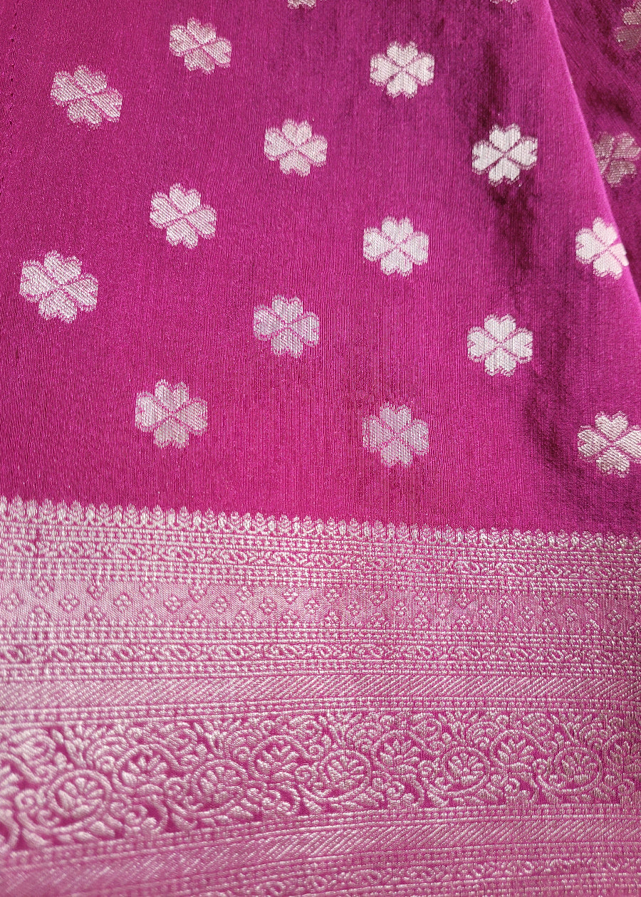 Mustard Yellow And Maroon Tussar Silk Saree- Banaras