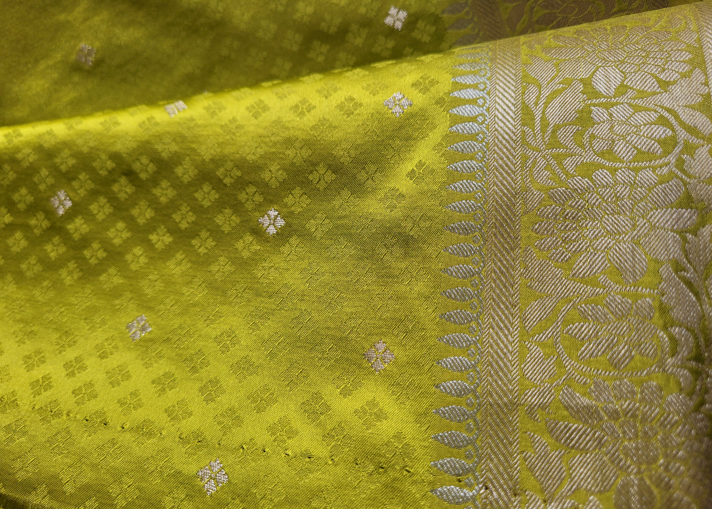Greenish Yellow Mushru Silk Saree- Banaras