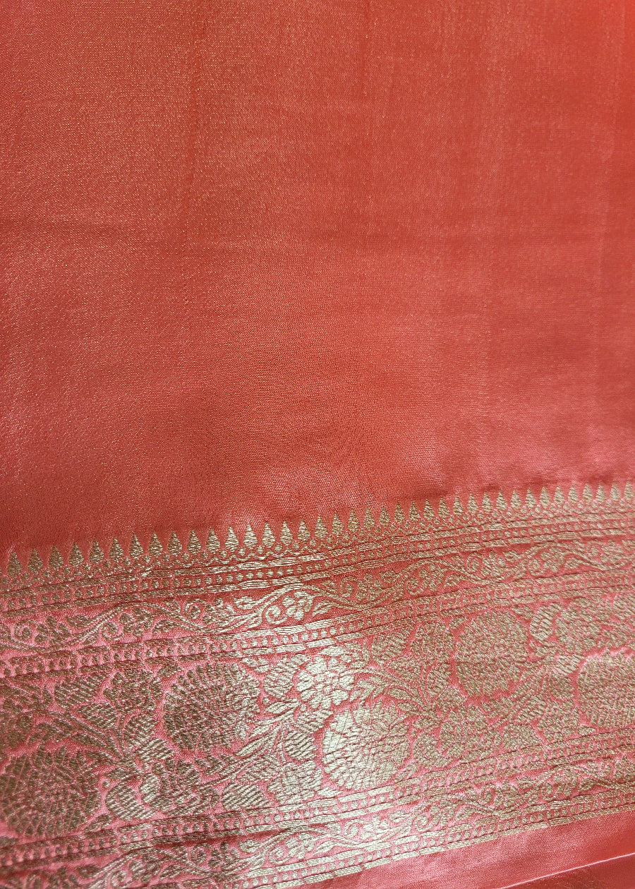 Peach Colour Mushru Silk Saree- Banaras
